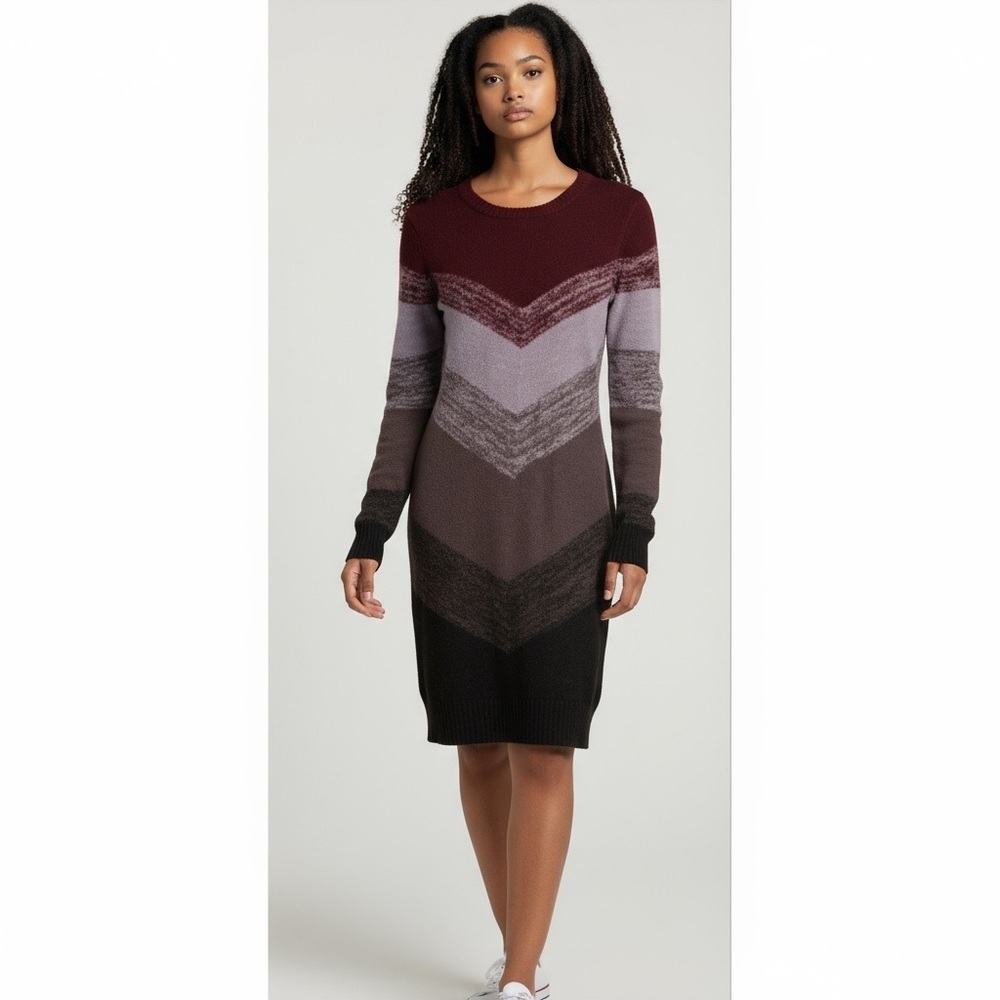 By & By Trendy Burgundy & Gray Long Sleeve Sweater Dress Size XXL Jr